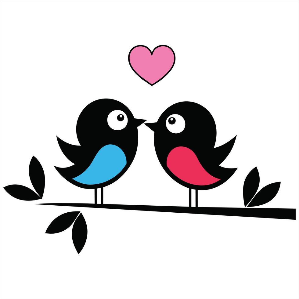A branch with a couple of cute birds illustration vector