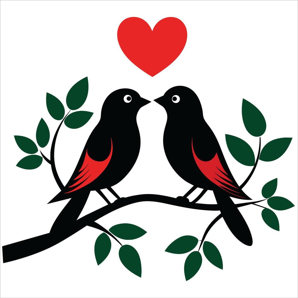 Illustration of a cute bird couple on a branch vector