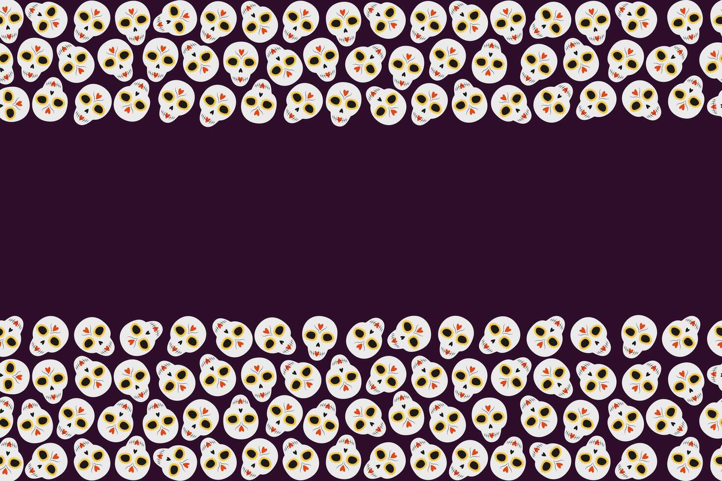 Top and bottom calavera rectangular frame border. Day of the dead lettering inscription template. Isolated illustration Greeting cards, posters, banner, brochure, leaflet, price, label or web vector