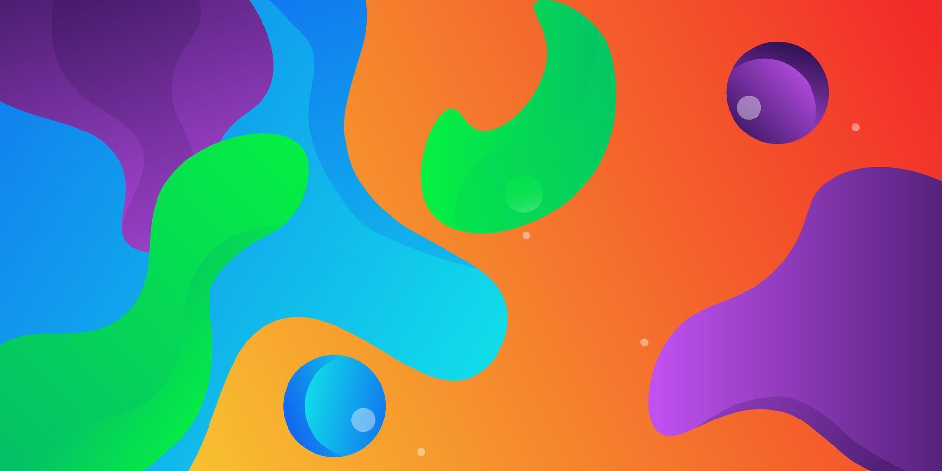 Bright orange gradient background with geometric shape elements. Colorful blue and green wave design. Simple but elegant concept. vector