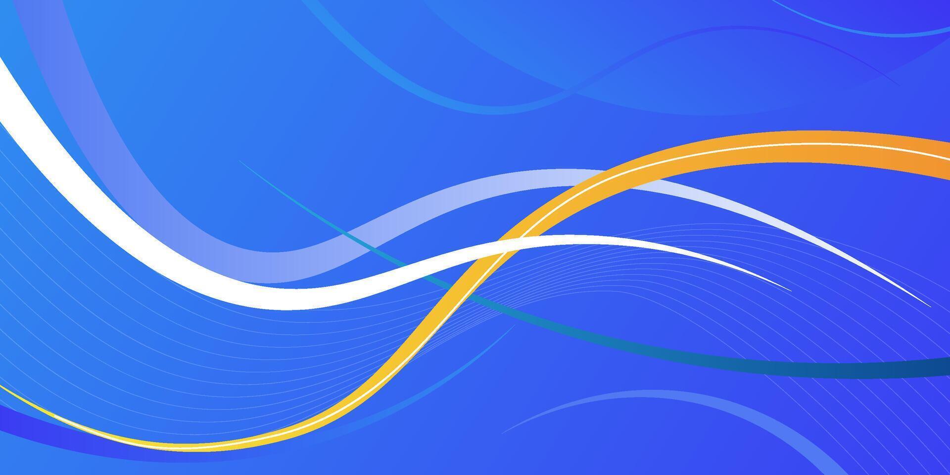 Blue gradient background with geometric wavy lines elements and bright yellow wave paper cut. Simple and elegant concept. vector