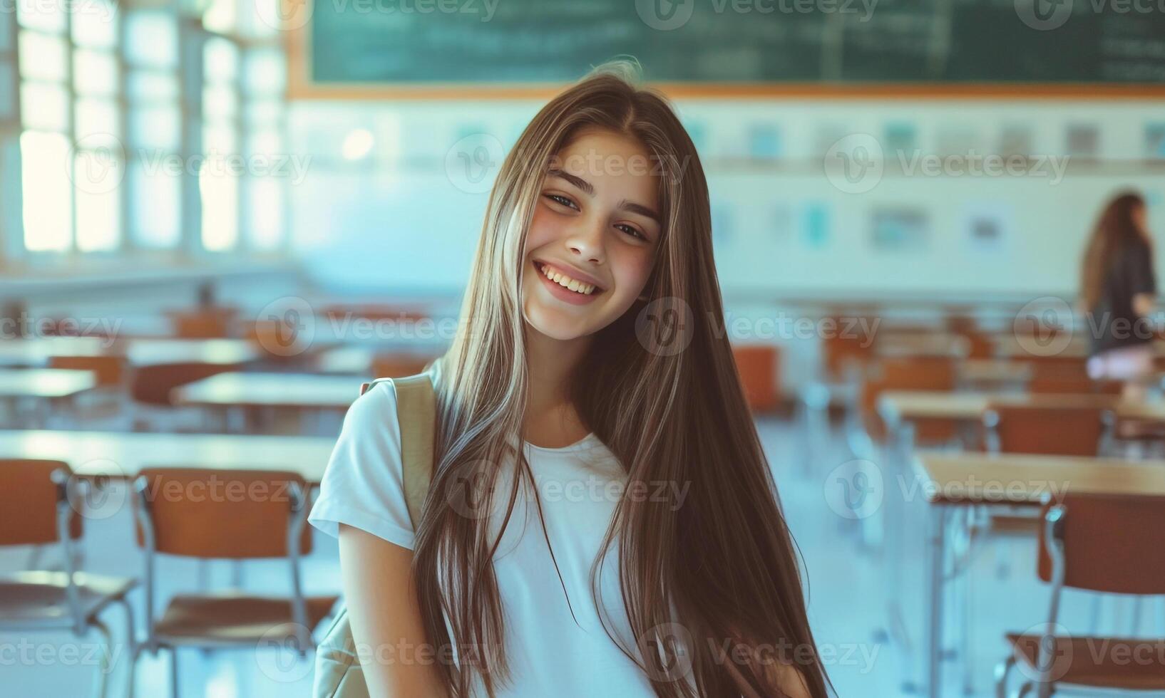 girl student photo with classroom background