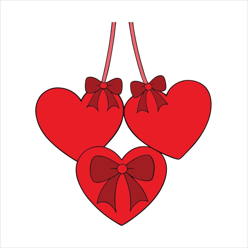 Valentine Red Textured Hanging Hearts with Bows Art vector