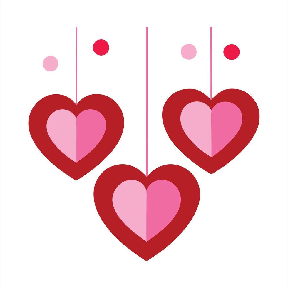 Red Textured Hanging Hearts with Bows. vector