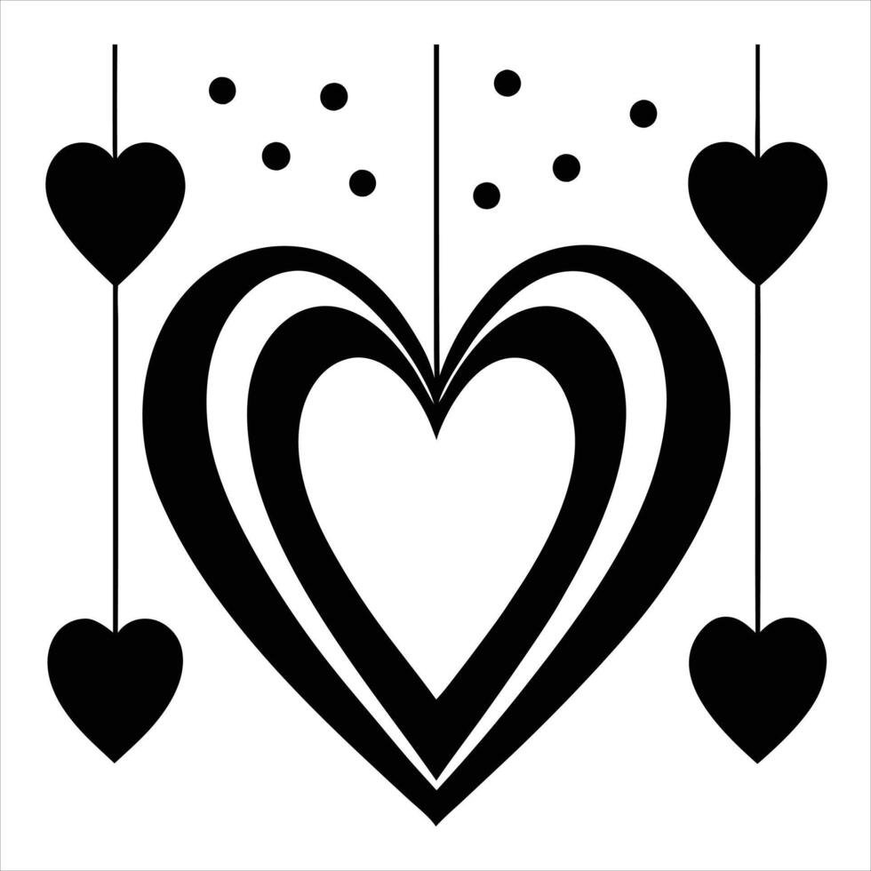 Valentine Red Textured Hanging Hearts. vector