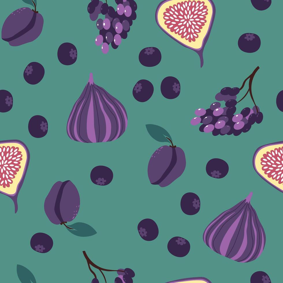 Figs Grapes Purple Fruit Pattern vector
