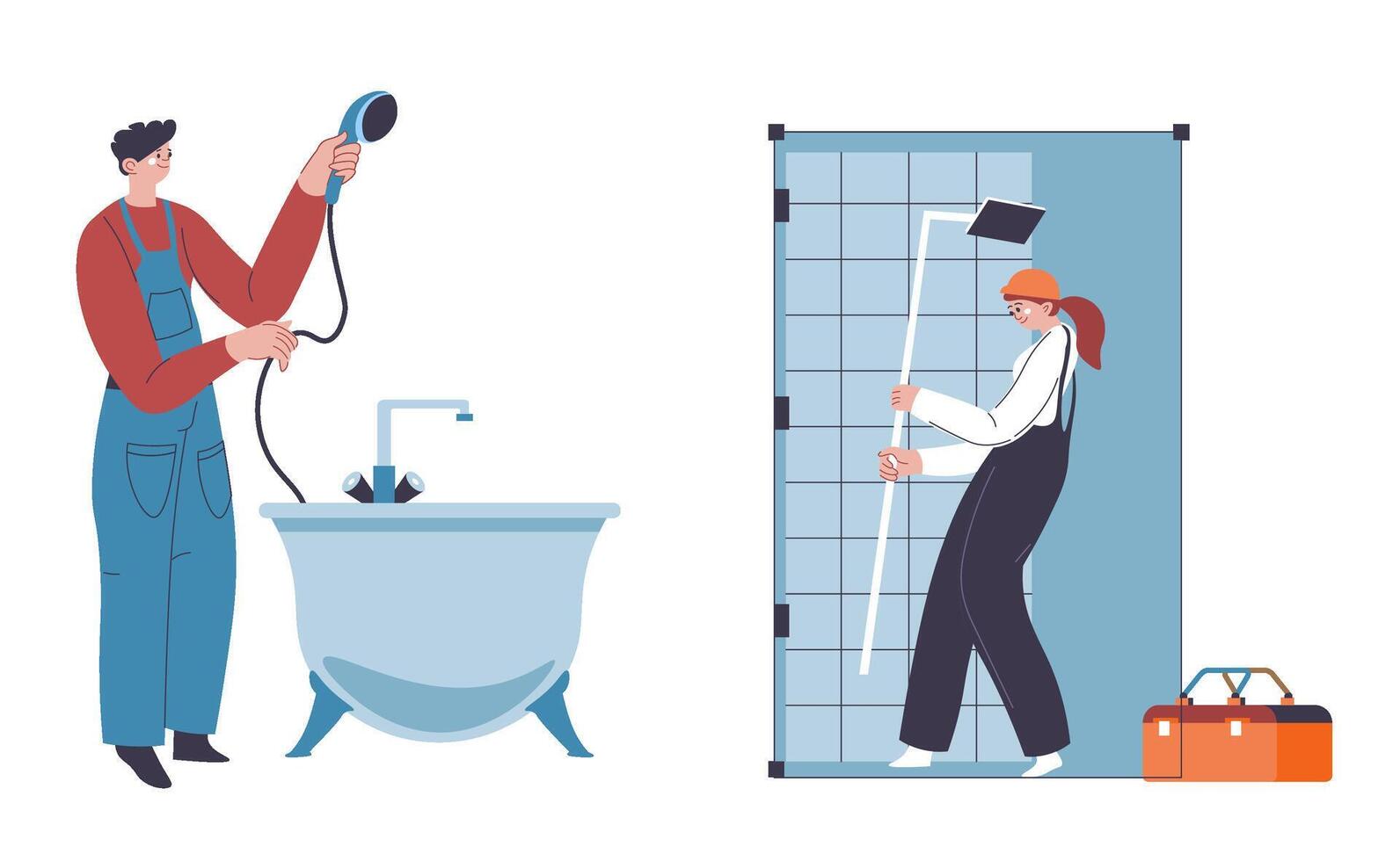 Plumber adjusting water system valve vector