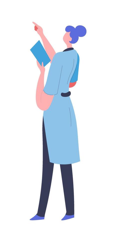 Female scientist with clipboard pointing vector