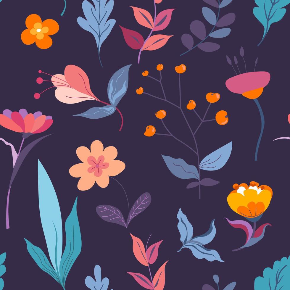 Dark Floral Seamless Pattern vector
