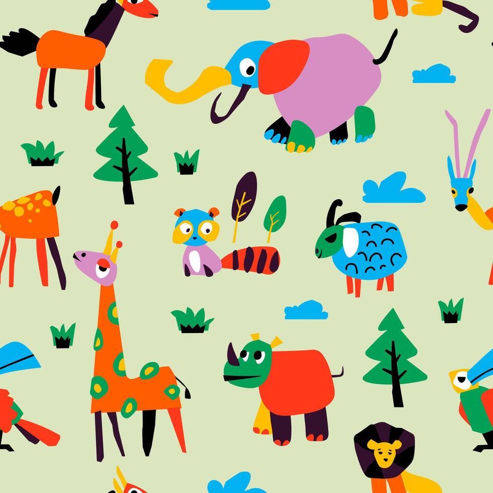 Colorful Cute Safari Animal Pattern vector