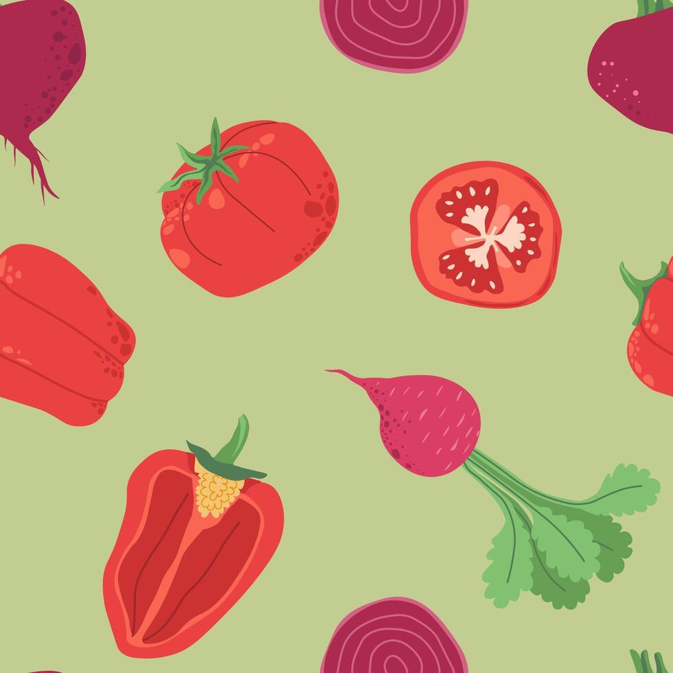 Red Vegetable Food Seamless Pattern vector