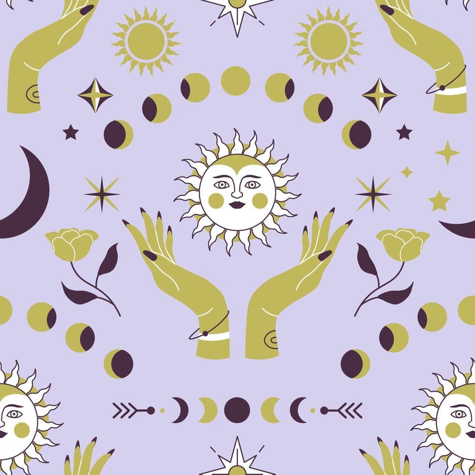 Celestial Moon Phases Seamless Pattern vector
