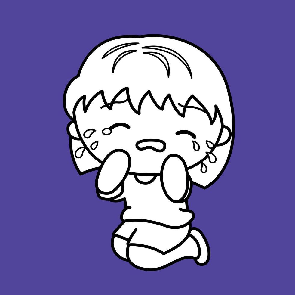 Cute Kids Activity Crying Sad Upset Expression Girl Cartoon Digital Stamp Outline vector