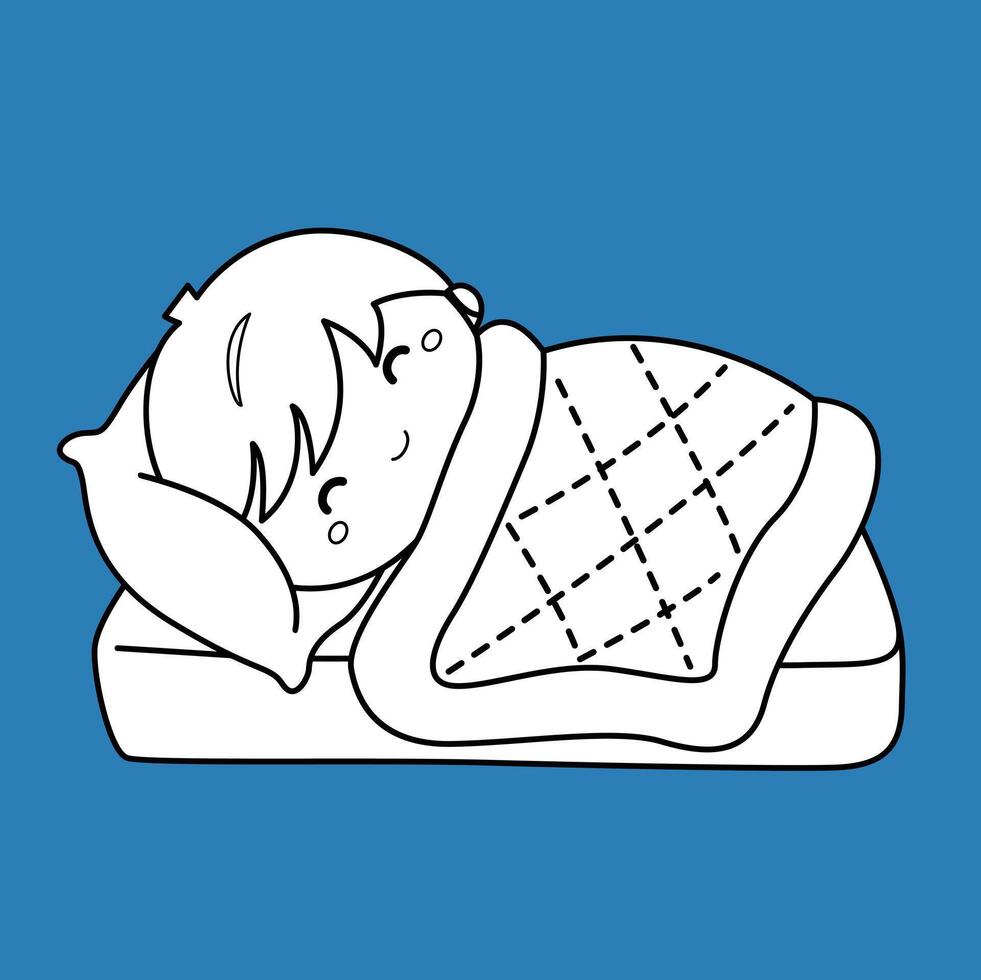 Cute Kids Daily Routine Activity Sleeping Sleep Take A Nap Cartoon Digital Stamp Outline vector