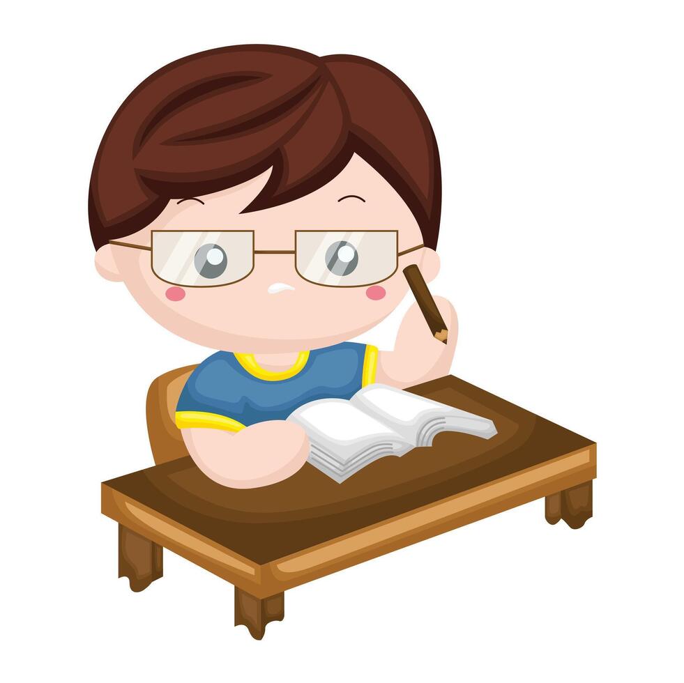 Cute Kids Daily Routine Studying Learning Student Activity Cartoon Illustration Clipart Sticker Decoration Background vector
