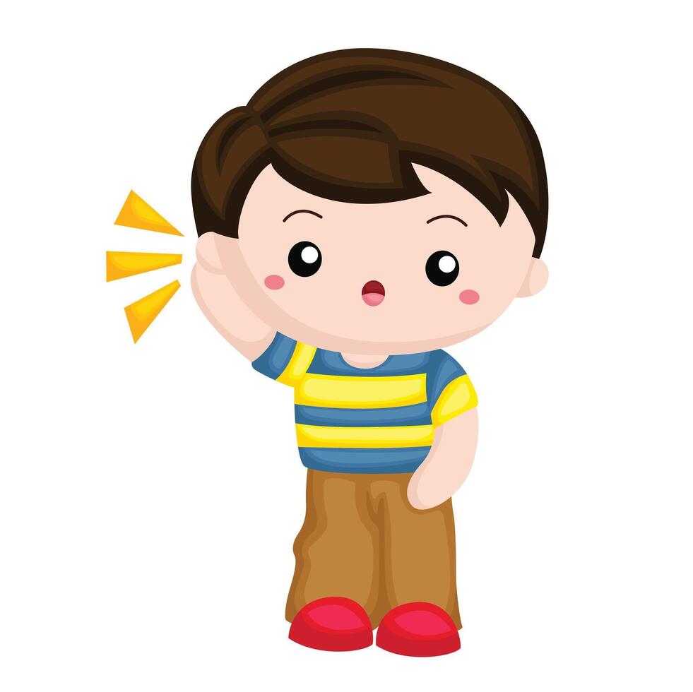 Cute Kids Activity Listening Expression Cartoon Illustration Clipart Sticker Decoration Background vector