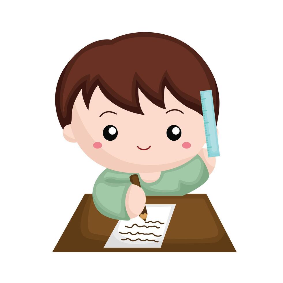 Cute Kids Daily Routine Writting Learning Studying Activity Cartoon Illustration Clipart Sticker Decoration Background vector
