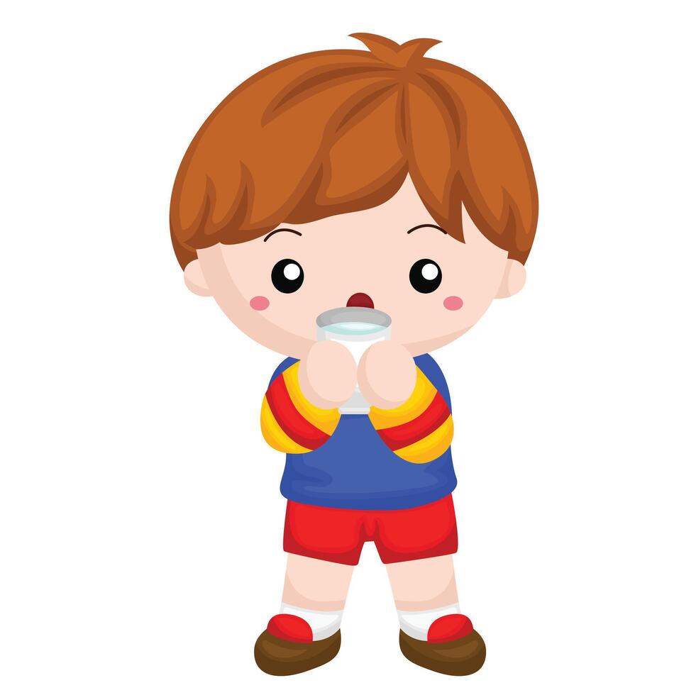 Cute Kids Daily Routine Activity Drinking Cartoon Illustration Clipart Sticker Decoration Background vector