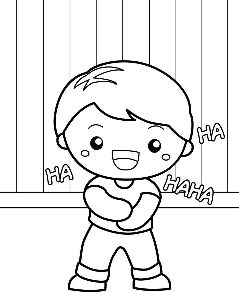 Cute Kids Activity Laughing Smile Expression Cartoon Coloring Set vector