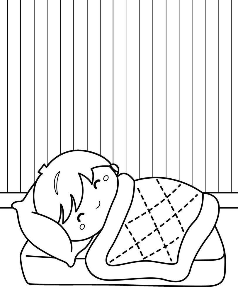 Cute Kids Activity Sleeping Sleep Take A Nap Cartoon Coloring Set vector