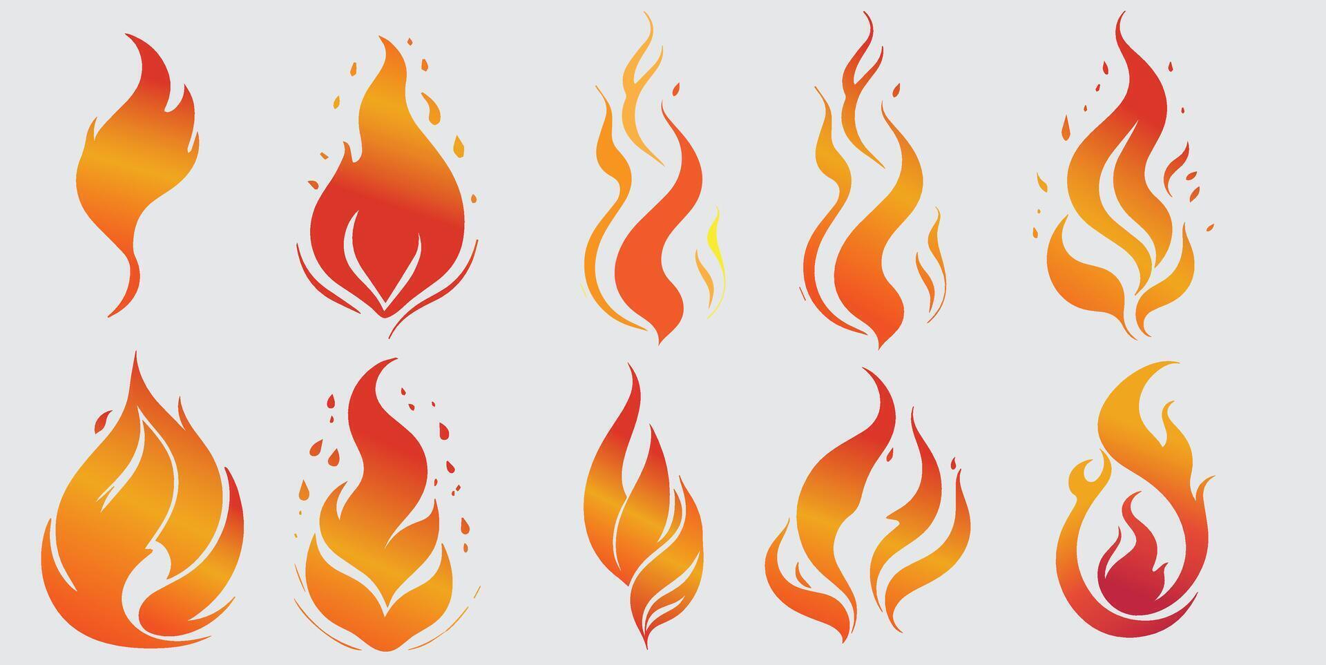 fire burning cool clipart set vector