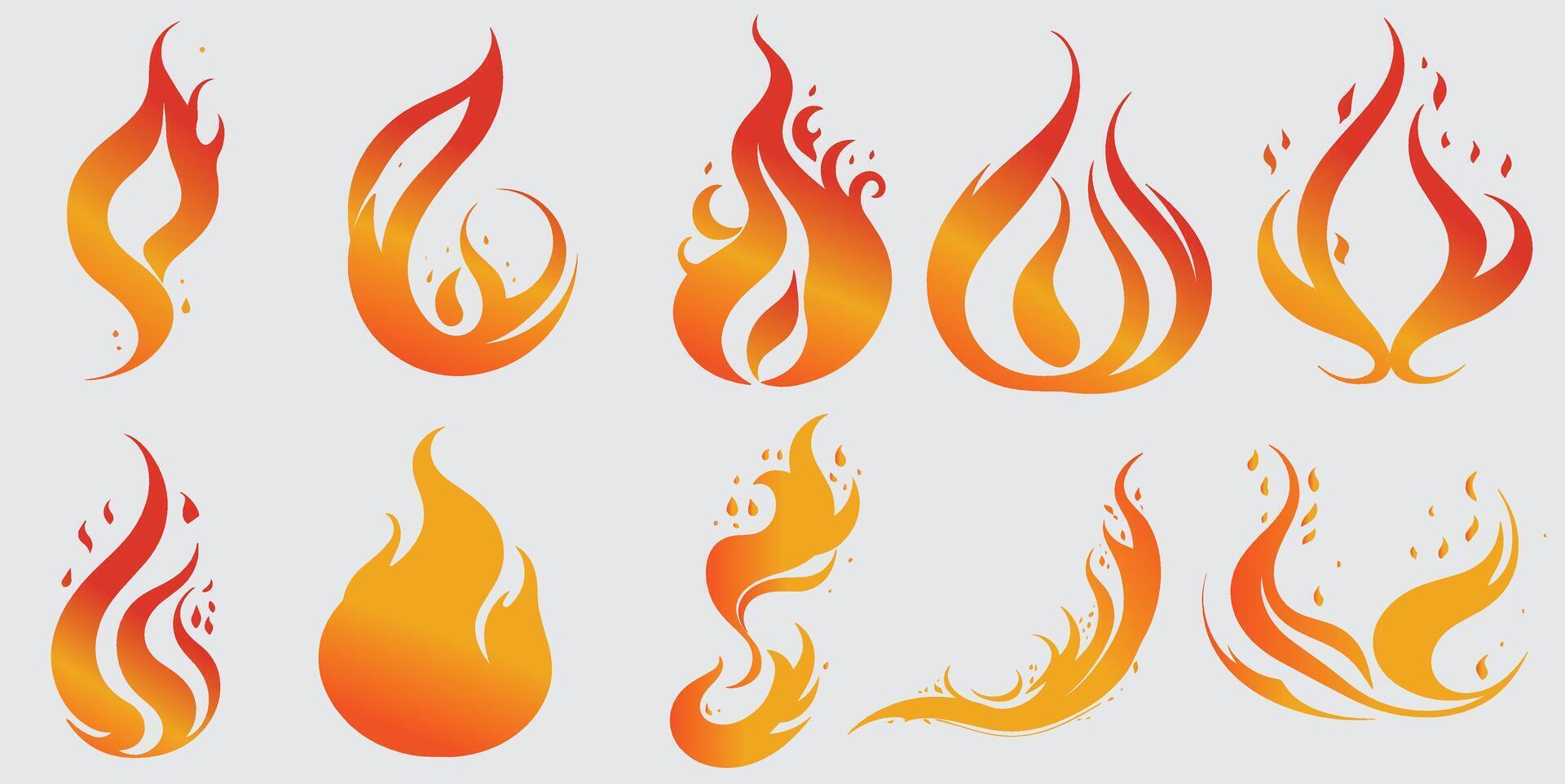 fire burning image clipart set vector