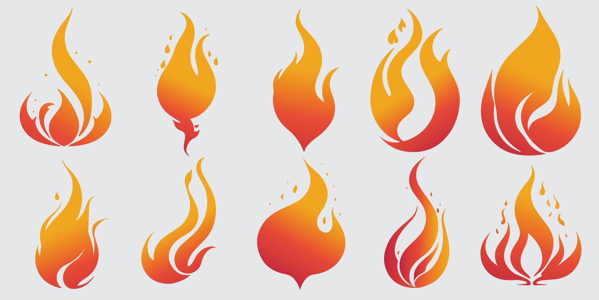 fire image red clipart set vector