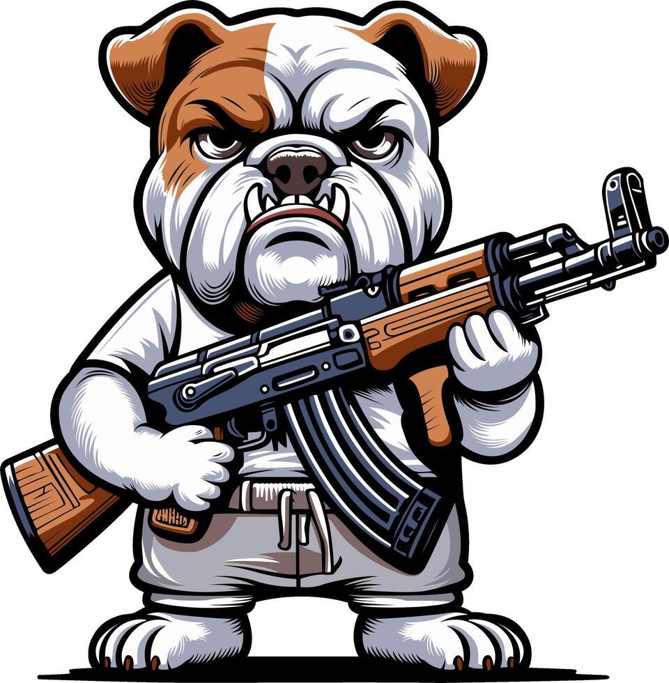 an angry bulldog with an ak - 47 rifle vector