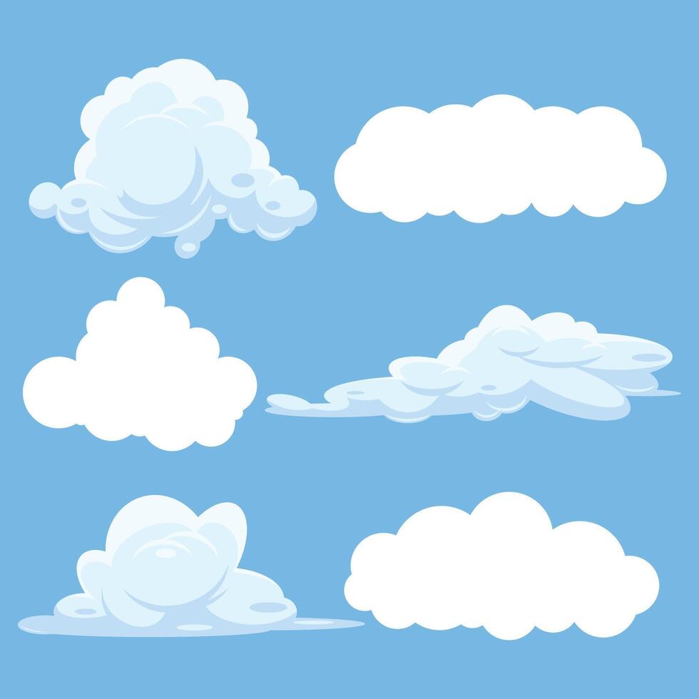 Collection of Cartoon Cloud Shapes in a Clear Sky vector