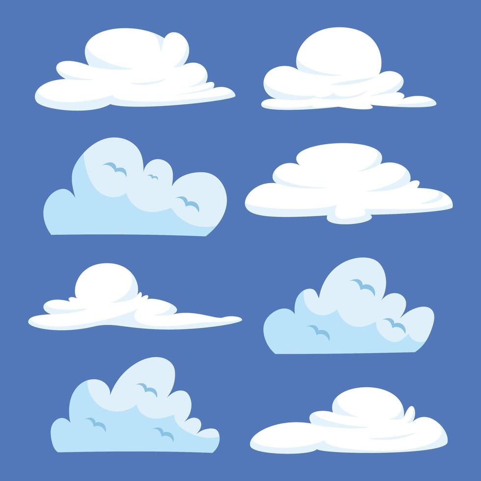 Assorted Cartoon Cloud Designs with Blue Highlights vector
