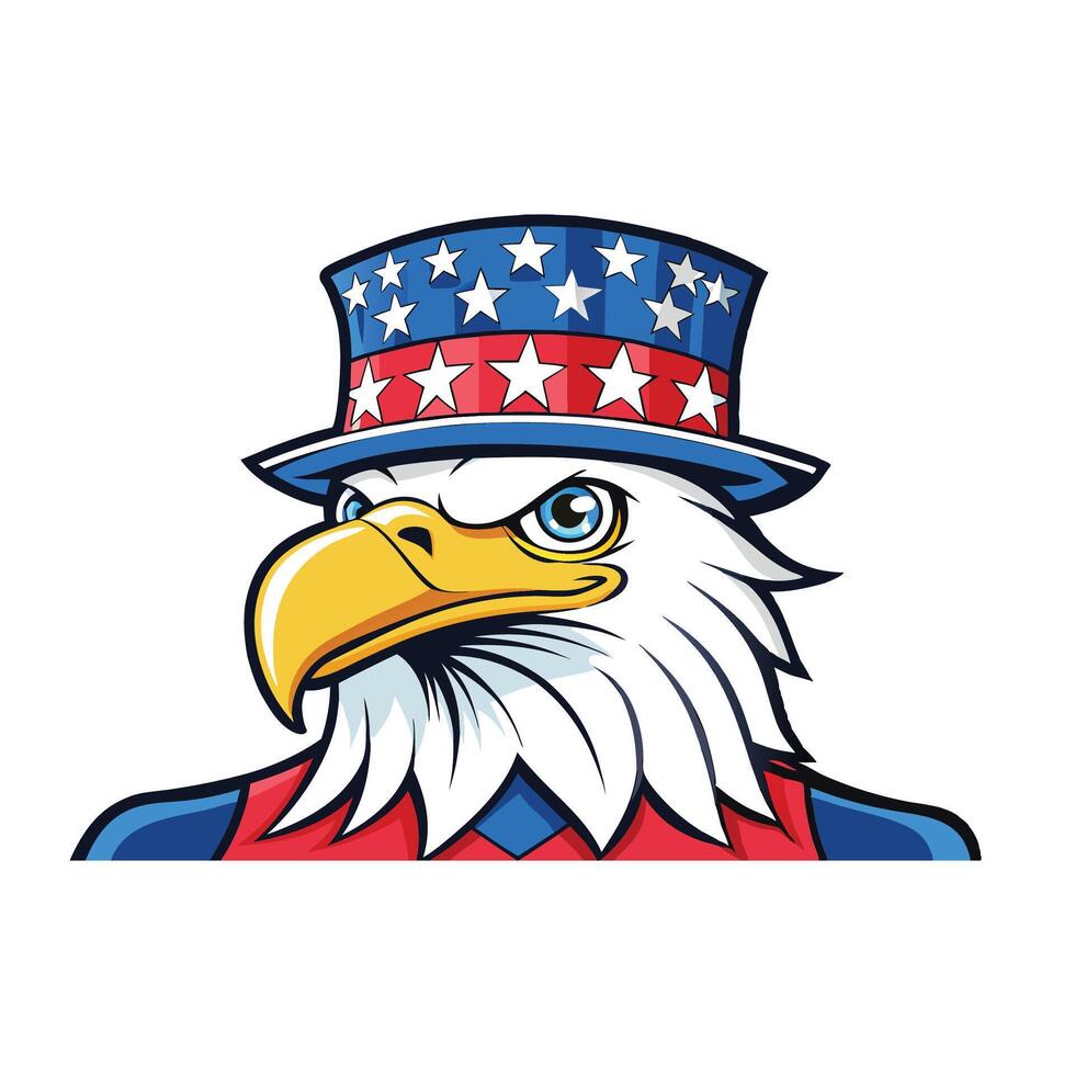 an eagle wearing a red, white and blue top with stars on it. vector