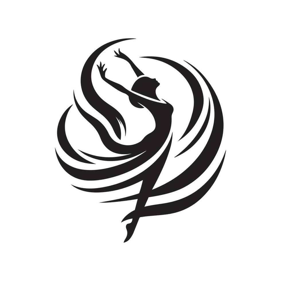 Dancing Through Space Silhouette Illustration logo design template black and white vector