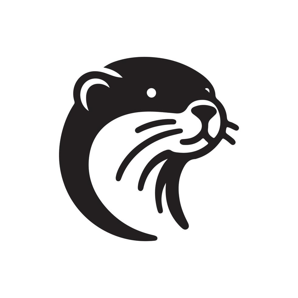 simple Otter Head Logo Silhouette Illustration logo design template black and white vector