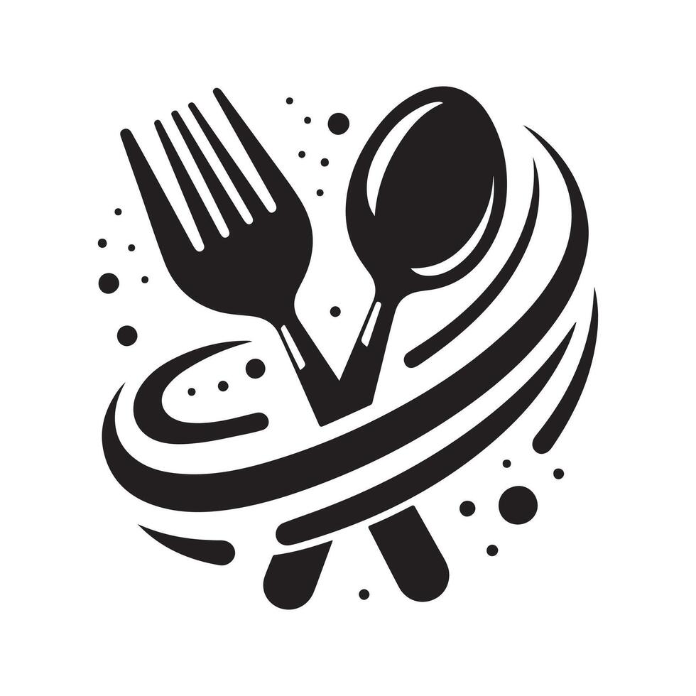 simple Spoon and fork icon isolated Silhouette with Dynamic Flow Silhouette Illustration logo design template black and white vector