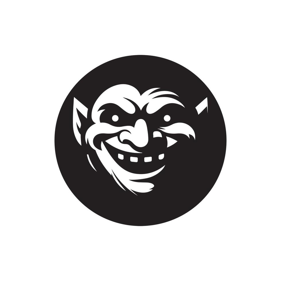 The Mischievous Troll Silhouette Illustration logo design template black and white vector