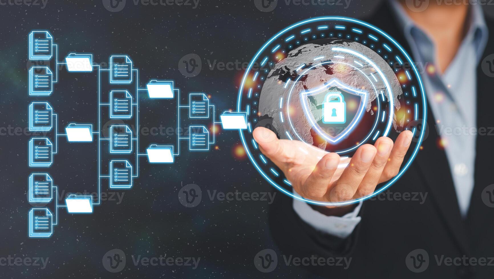 Document management system and security concept. Safety protection access internet private confidential secure information technology photo