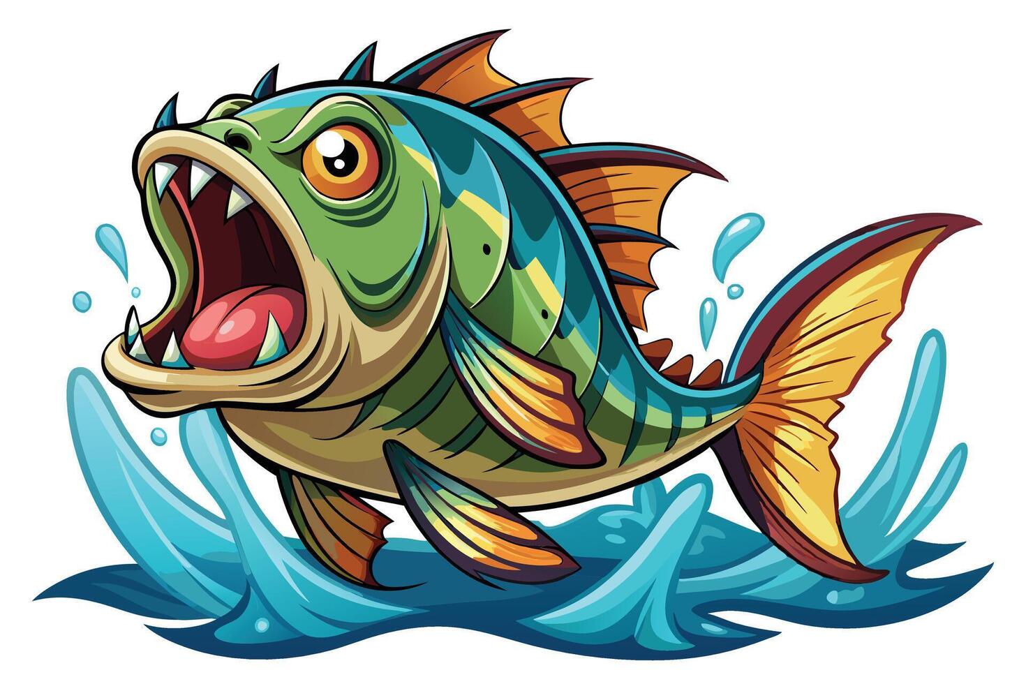 An angry fish with open mouth and teeth vector