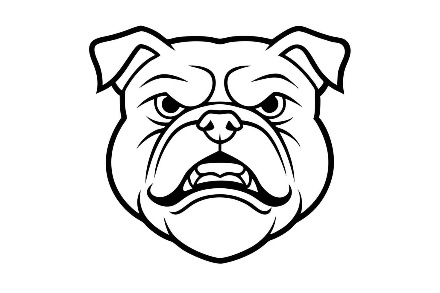 A bulldog head is shown in black and white vector