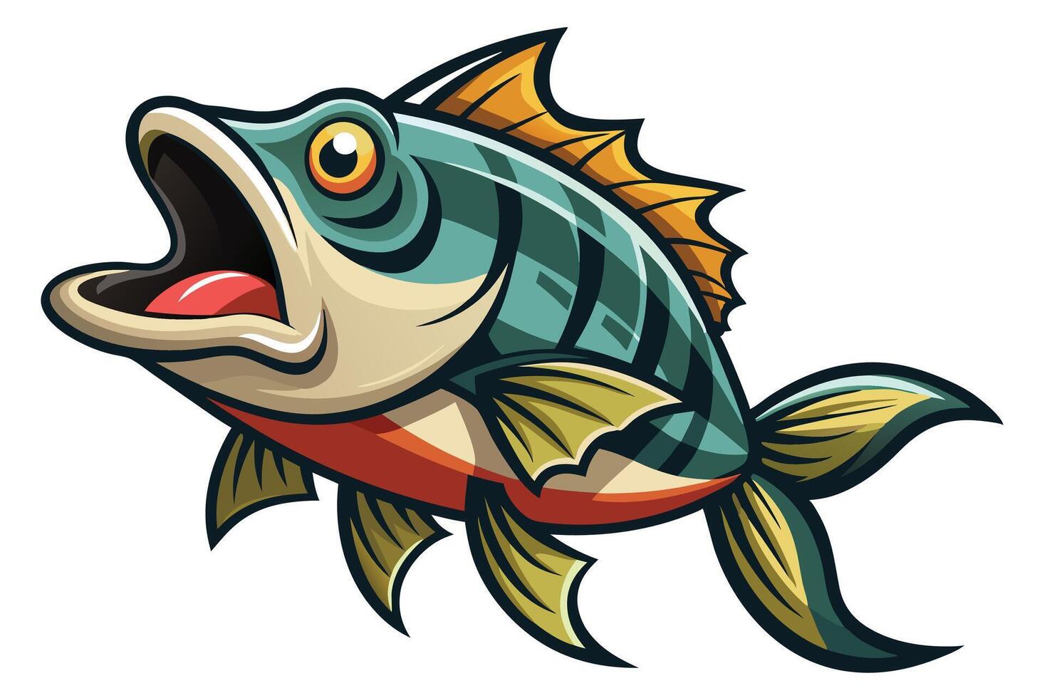 A cartoon fish with open mouth and open mouth vector