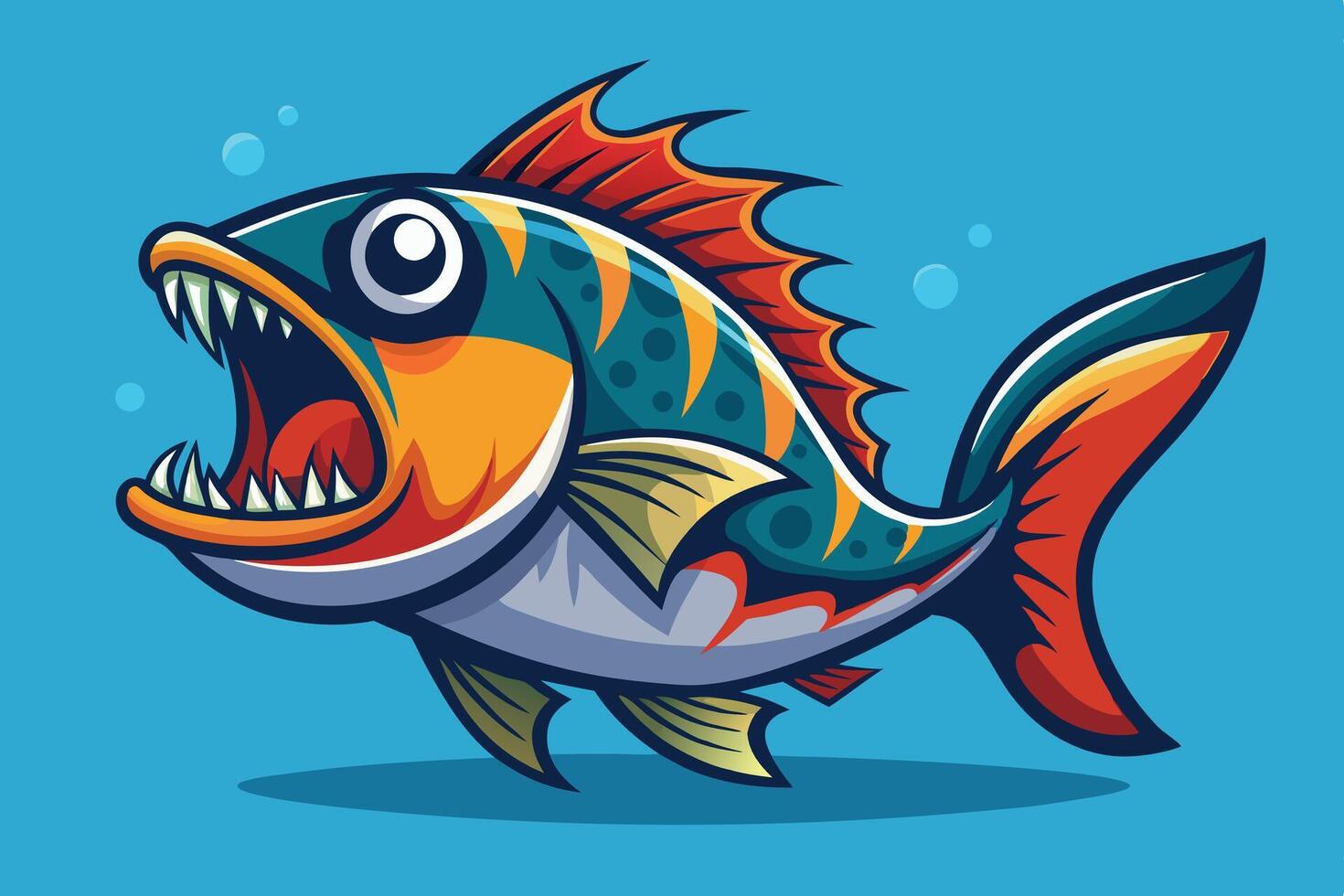 A cartoon fish with its mouth open and teeth vector