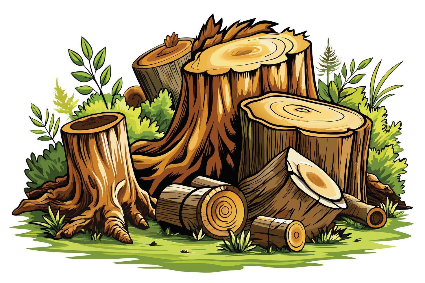 illustration of a group of cut down trees vector