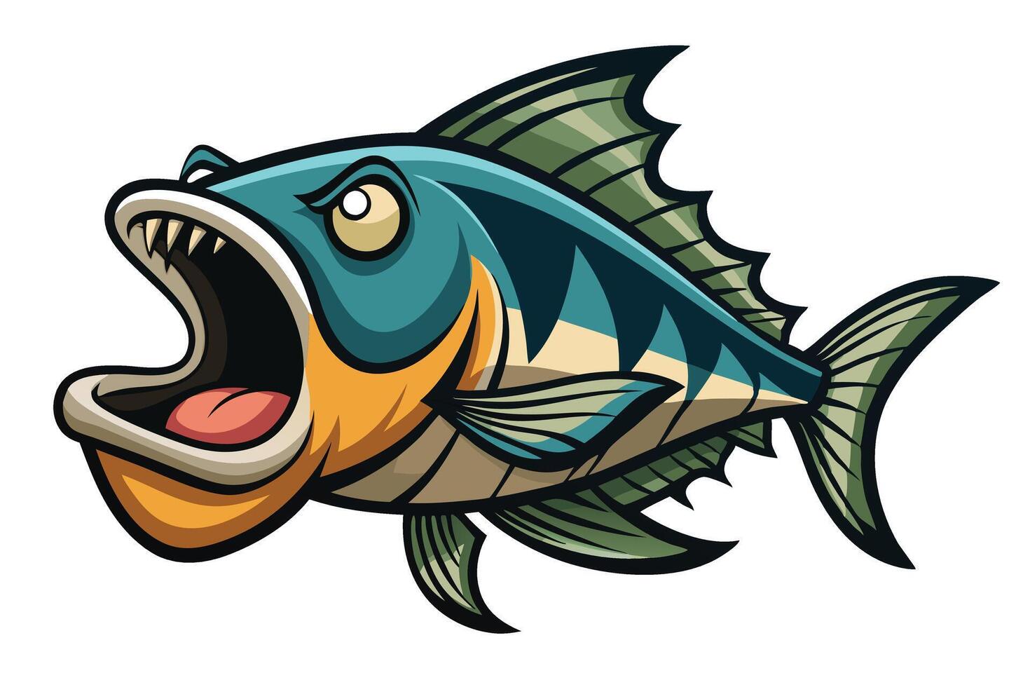 An angry fish with open mouth and open mouth vector