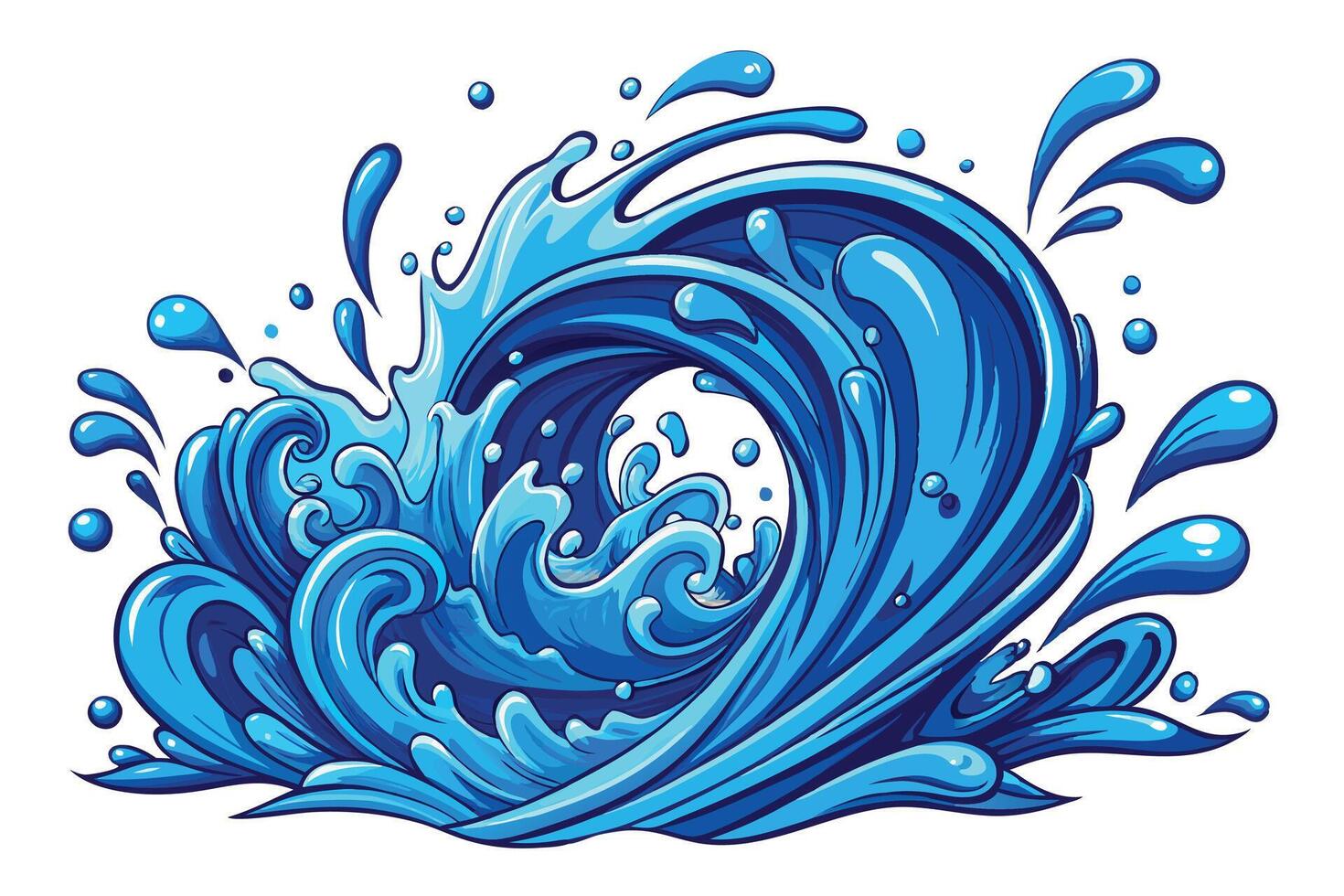 A blue wave with water drops and bubbles vector