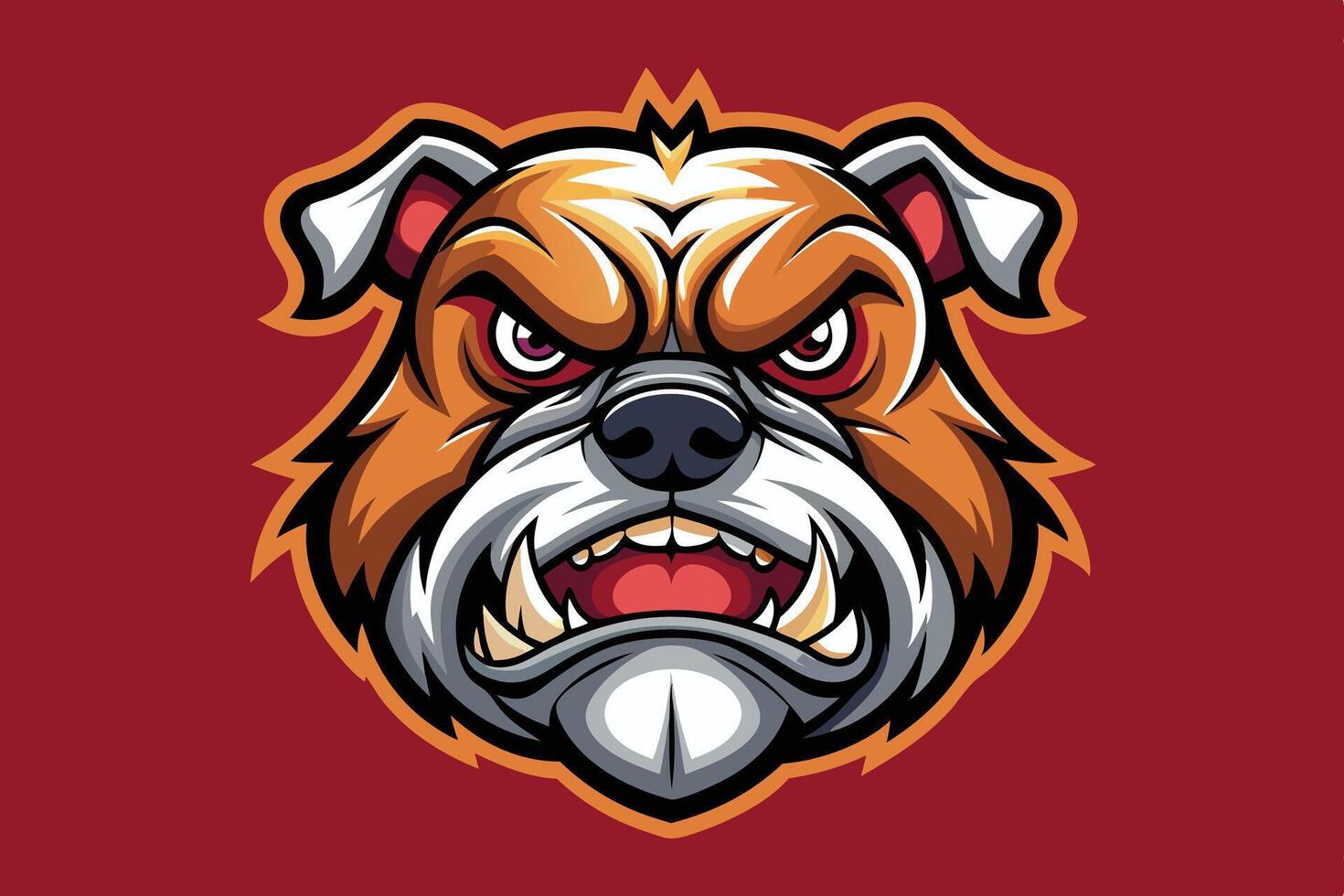 An angry bulldog mascot head on a red background vector