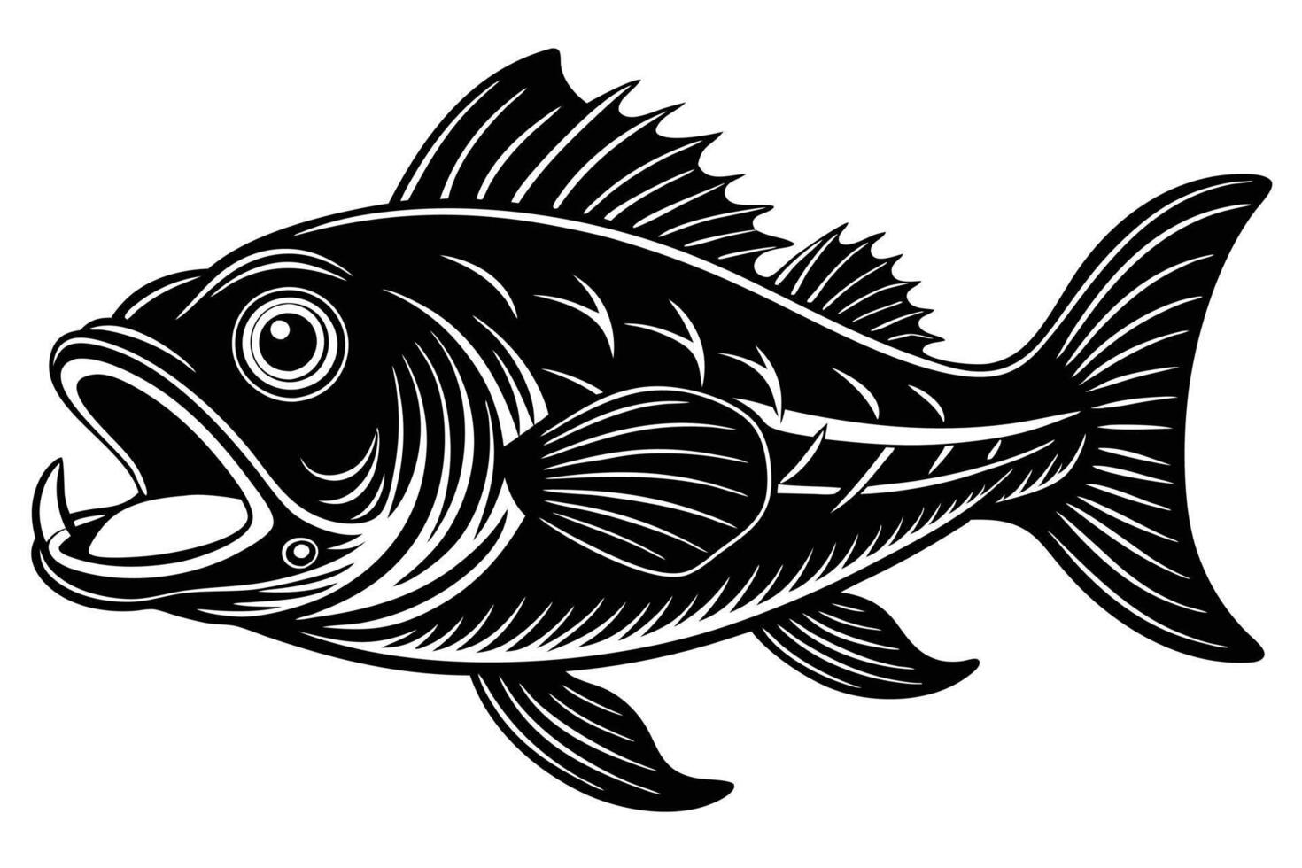 A black and white illustration of a fish vector
