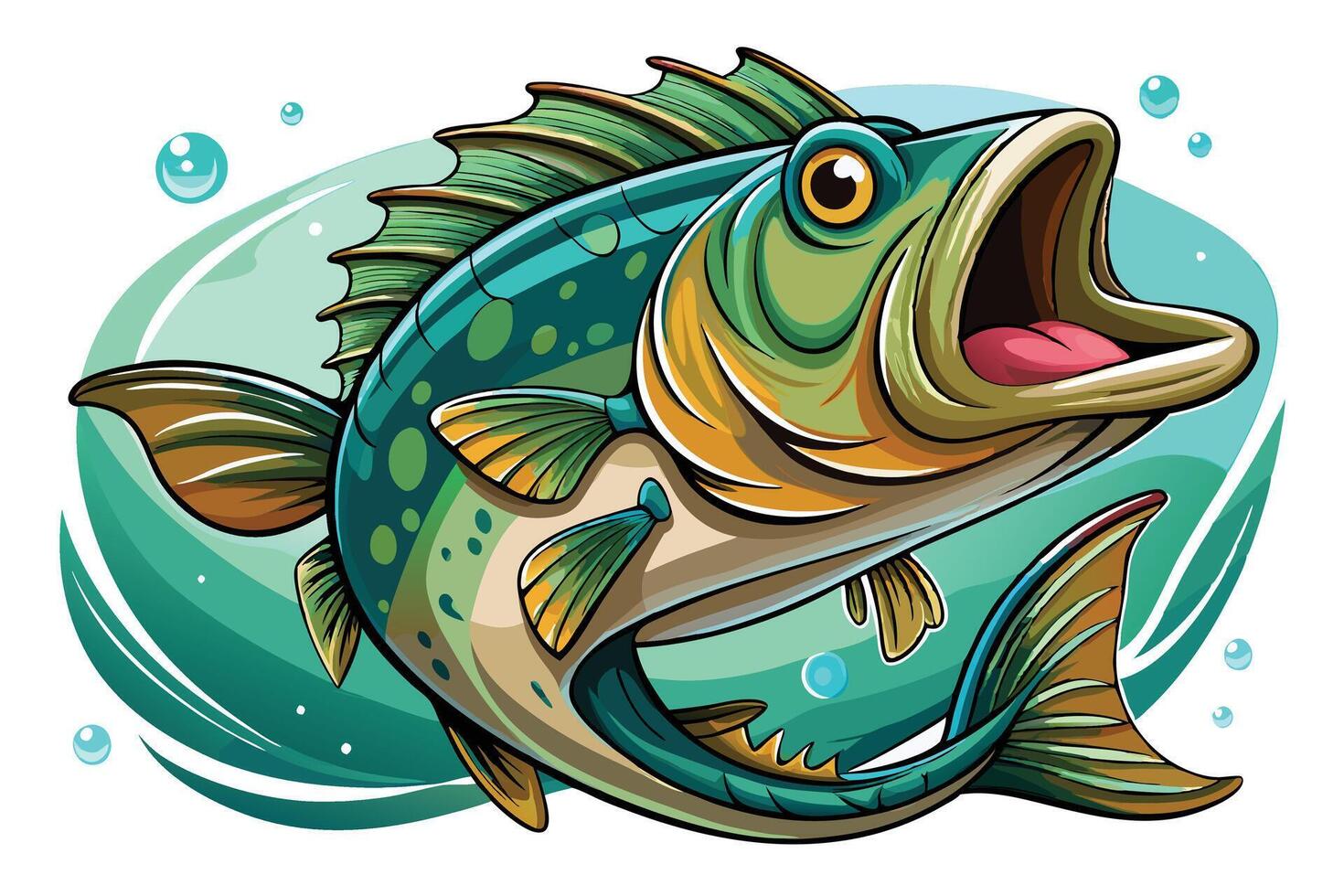 A cartoon fish with its mouth open and its mouth open vector