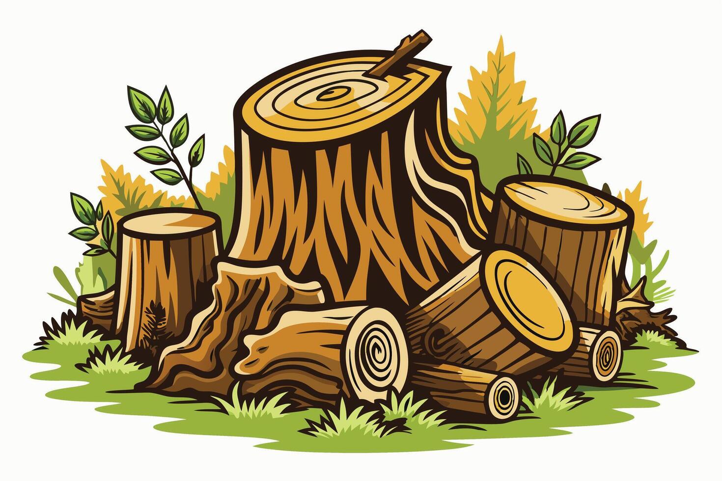 Logs and trees in the forest illustration vector