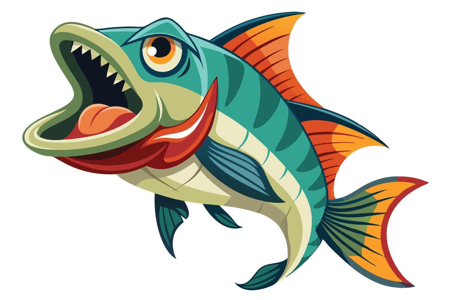 A cartoon fish with open mouth and teeth vector