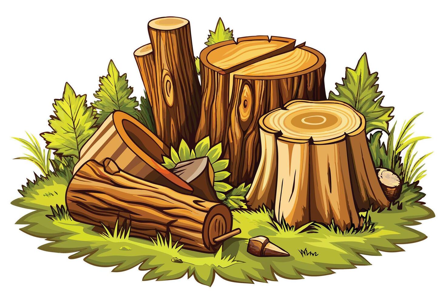 illustration of a group of logs and trees vector