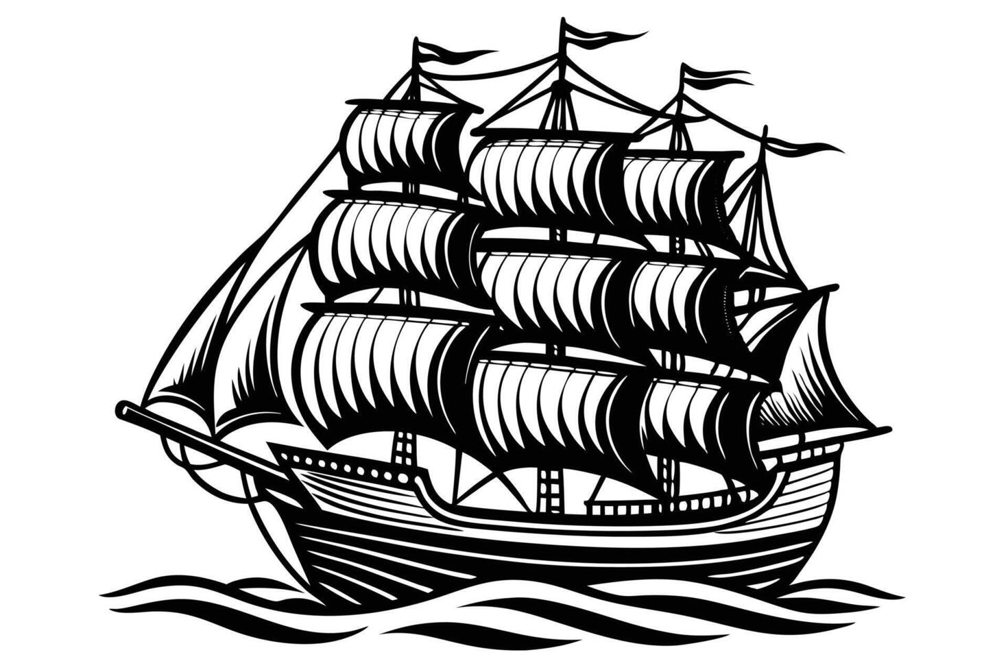 A sailing ship with sails on a white background vector